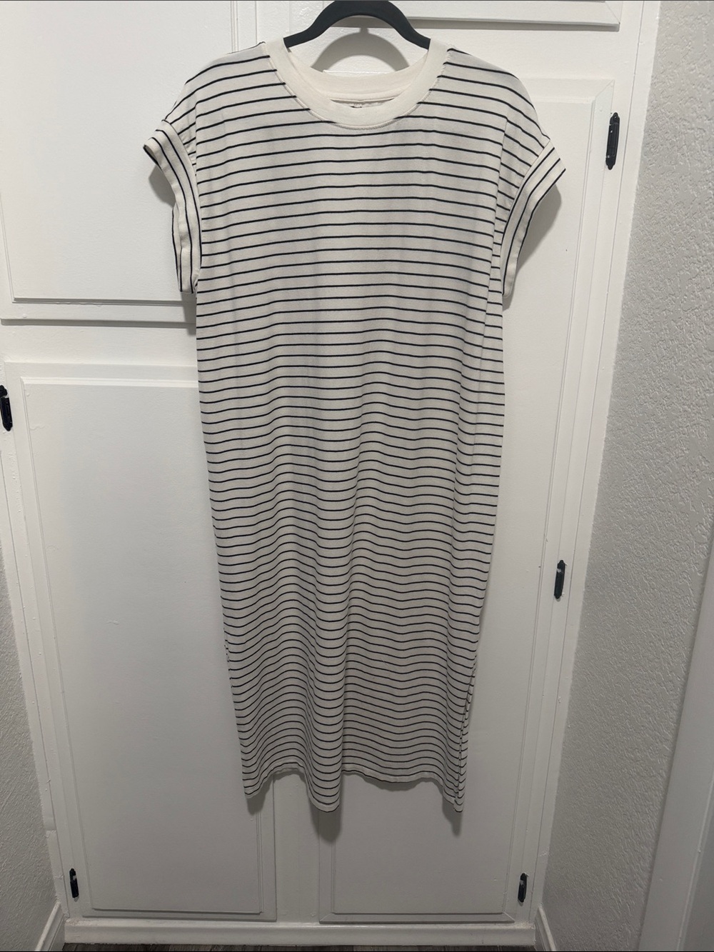 a new day Ivory and Black Striped Short-Sleeve Midi Dress